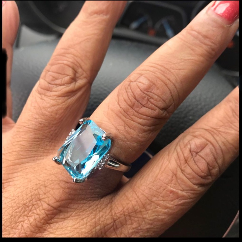 Aquamarine & Sterling Silver Ring 7